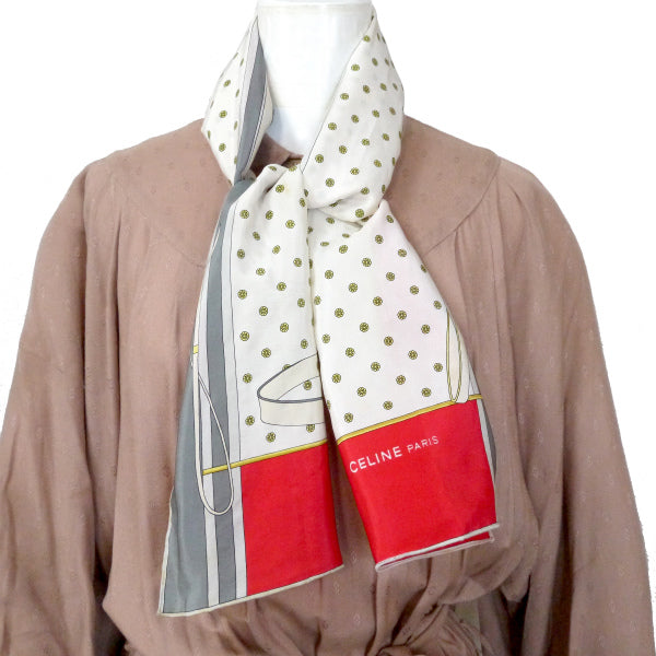 OLD CELINE ドットベルト柄シルクロングスカーフ(赤系)