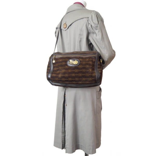 OLD CELINE 馬車ロゴチェーン柄スエードショルダー(濃茶)