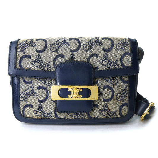 OLD CELINE マカダム金具×馬車柄ジャガード ワンショルダー(紺)