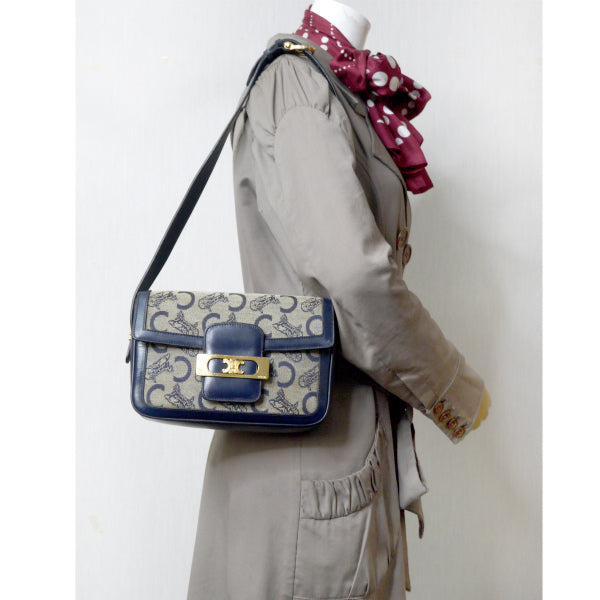 OLD CELINE マカダム金具×馬車柄ジャガード ワンショルダー(紺)