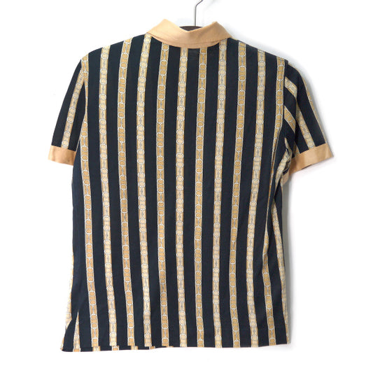 OLD CELINE ビット柄ストライプ半袖ブラウス(黒×ベージュ)