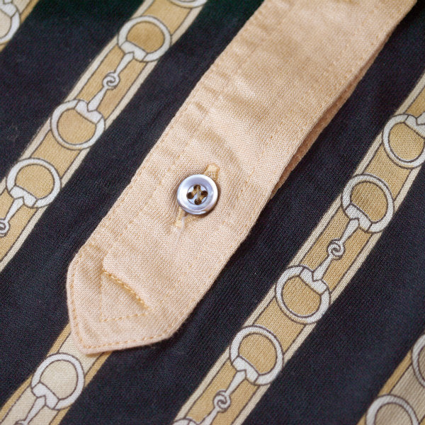 OLD CELINE ビット柄ストライプ半袖ブラウス(黒×ベージュ)