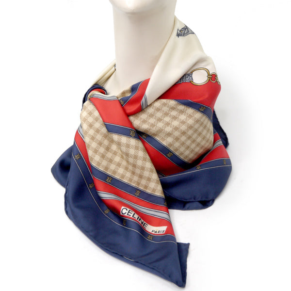 CELINE <訳あり>シルク大判スカーフ(紺系)