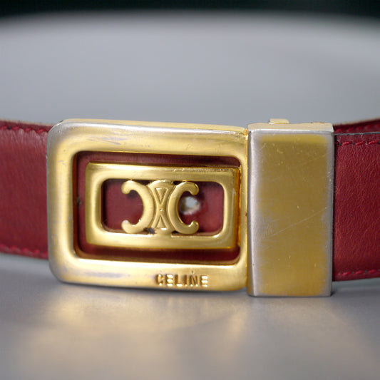 OLD CELINE マカダムバックル リバーシブルベルト(バーガンディ/黒)