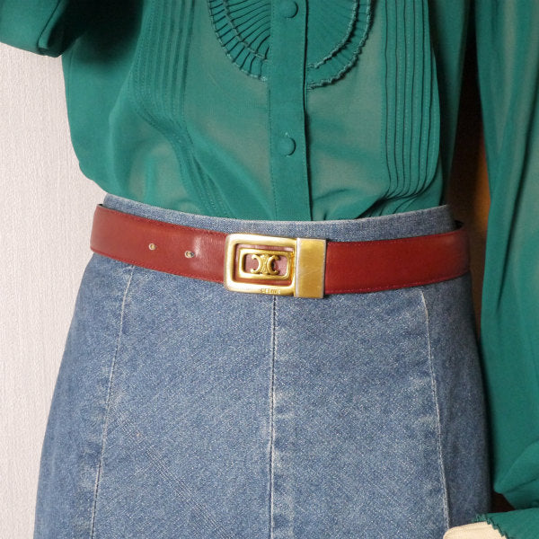 OLD CELINE マカダムバックル リバーシブルベルト(バーガンディ/黒)
