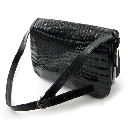 OLD CELINE 馬車金具クロコダイル型押しショルダー(黒)