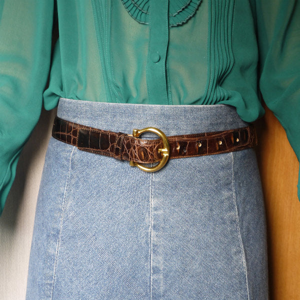 OLD CELINE 高級クロコダイルベルト(茶)