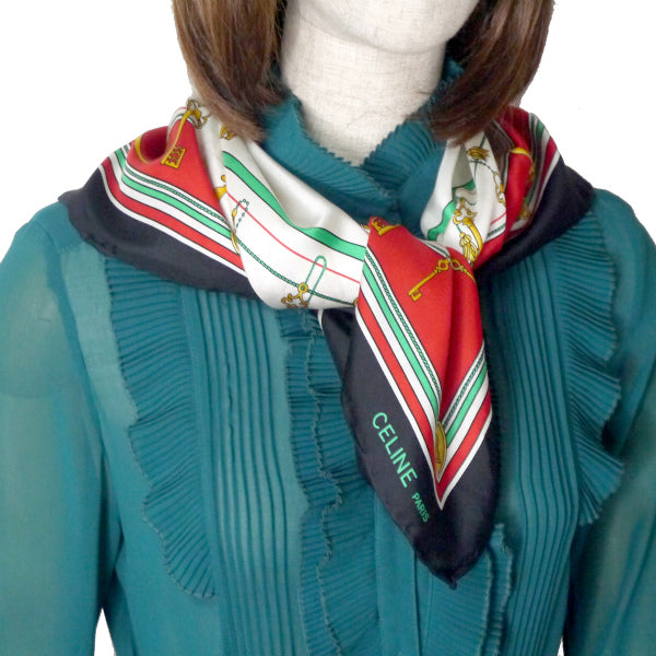 OLD CELINE 鍵柄 中判シルクスカーフ(赤)