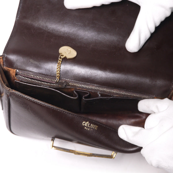 Old Celine 馬車金具ショルダー(茶・総皮)