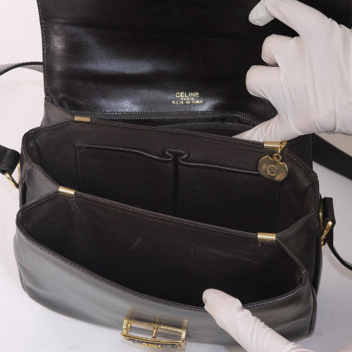 Old Celine 馬車金具ショルダー(茶・総皮・鏡付)