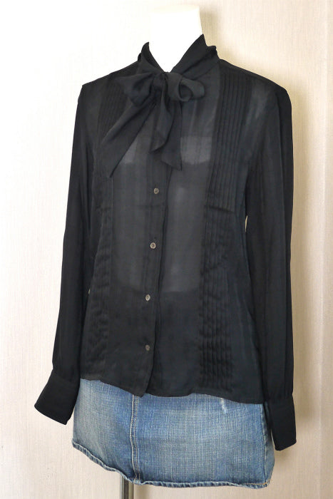 OLD CELINE シースルー黒ブラウス(シルク)