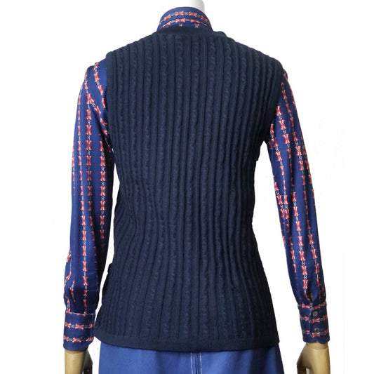 OLD CELINE マカダムボタン×チェーン薄手ケーブルベスト(紺)