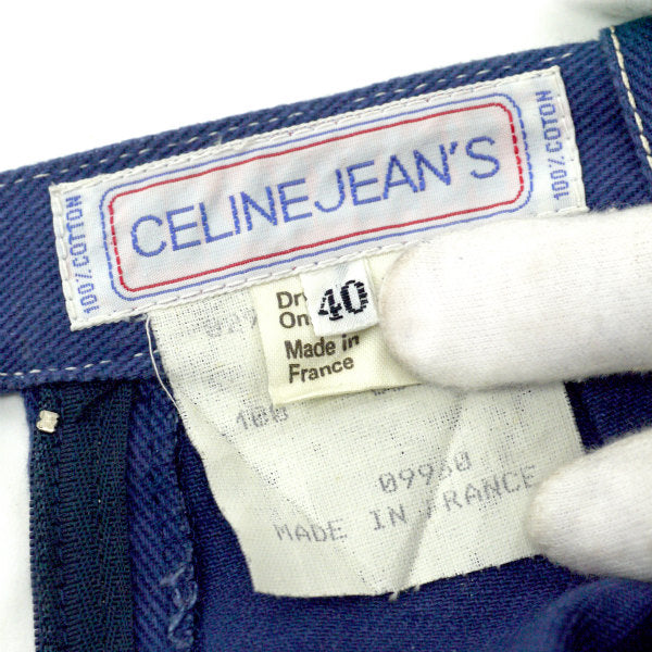 OLD CELINE ロゴプレート付セミフレアデニムスカート(ブルー)