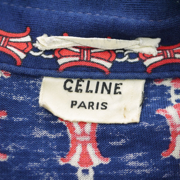 OLD CELINE レア!!マカダム柄レトロブラウス(紺系)