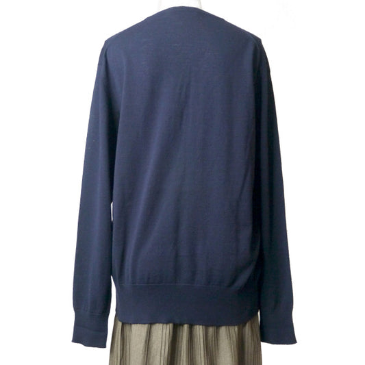 OLD CELINE 袖ロゴVネックウールニット(紺)