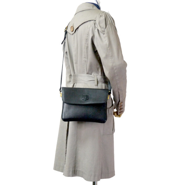 OLD CELINE 型押しレザーマカダムロゴエンボスショルダー(黒)