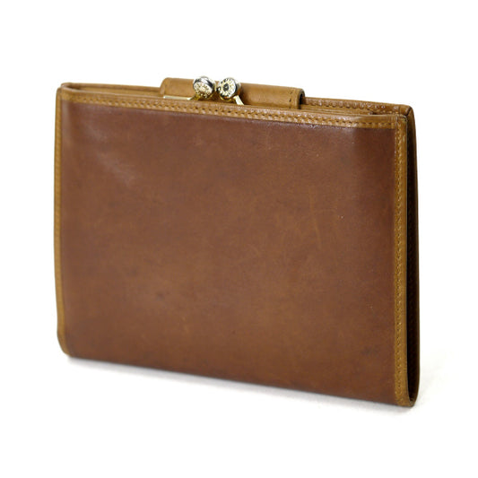 OLD CELINE 総革マカダムロゴがま口折財布(茶)