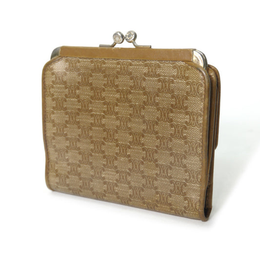 OLD CELINE マカダム柄がま口折財布(ベージュ)