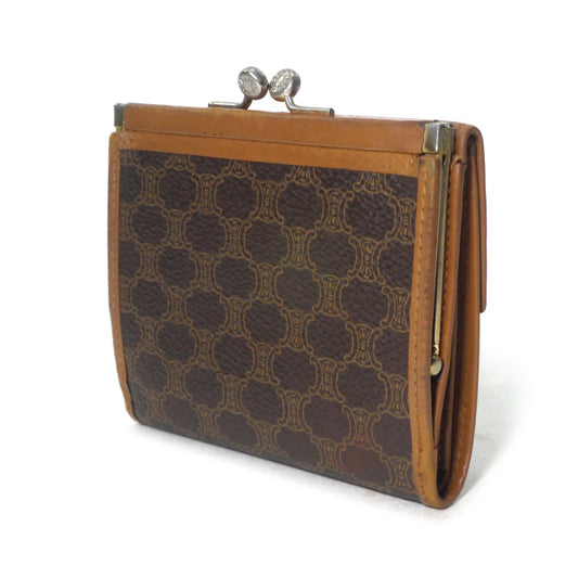 OLD CELINE マカダム柄がま口ミニ折財布(茶)