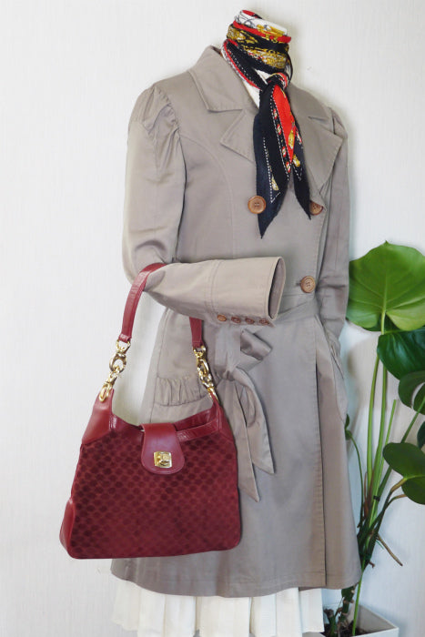 Old Celine 知恵の輪マカダム柄ショルダー(赤・スエード)