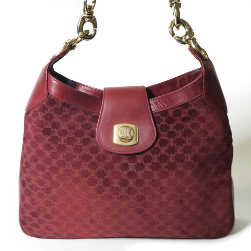 Old Celine 知恵の輪マカダム柄ショルダー(赤・スエード)