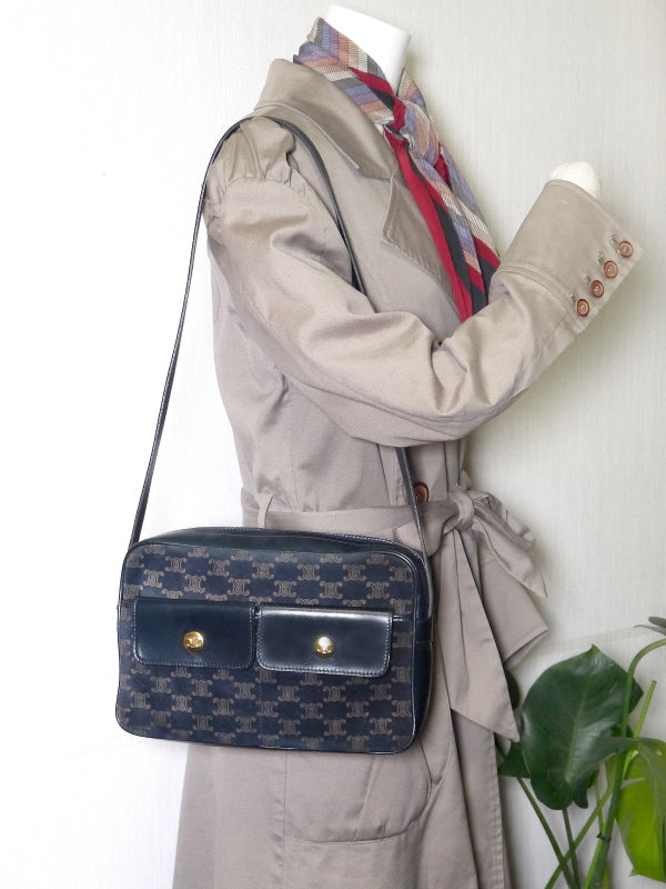 OLD CELINE マカダム柄フロントポケットショルダー(紺)