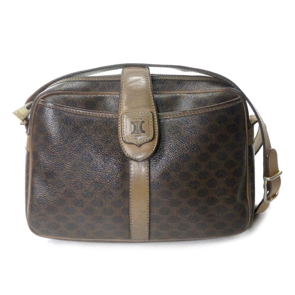 OLD CELINE ロゴ刻印ベロ付きマカダム柄ショルダー（茶） – Vintage
