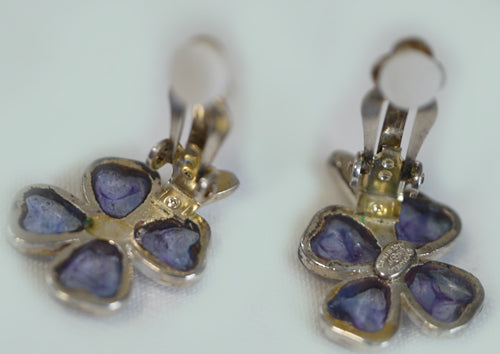 OLD CHANEL 幸せの四葉のクローバーイヤリング(パープル)