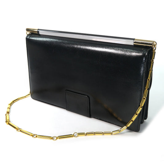 Pierre cardin Pロゴ本革チェーンショルダー(黒)