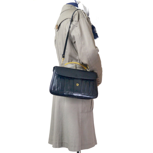 Pierre cardin ステッチレザー2WAYメタルトップハンドルバッグ(濃紺)