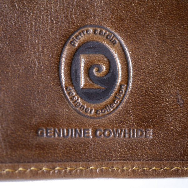 Pierre cardin Pロゴ本革レトロ折財布(茶)
