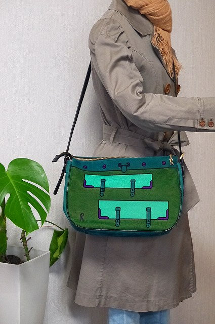 Roberta<訳アリ>騙し絵 モケット生地トートバッグ(青緑系)