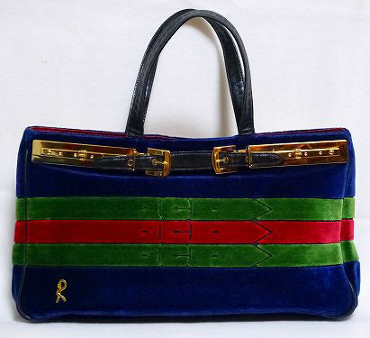 Roberta 横長ベルトモデルトート(モケット・紺系)