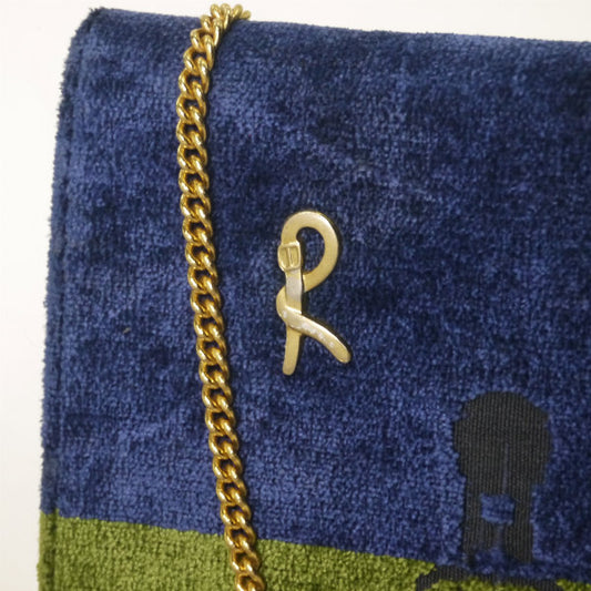 Roberta メリディアーナ ベルト柄モケットバッグ(紺×赤×緑)