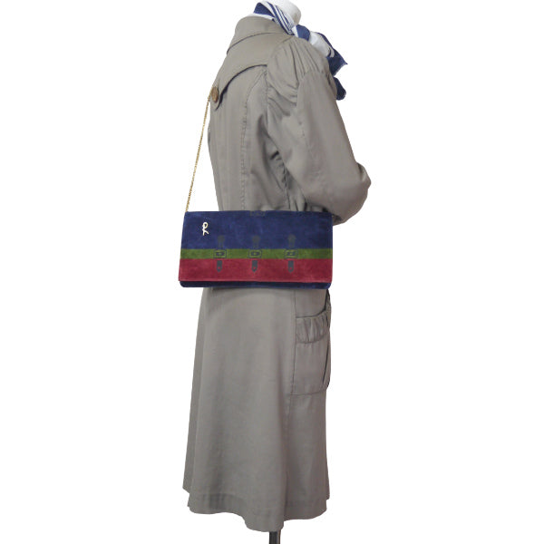 Roberta メリディアーナ ベルト柄モケットバッグ(紺×赤×緑)