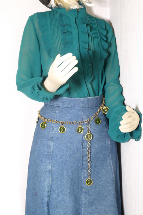 Roberta ゴールドチェーン ネックレス&ベルト(緑)