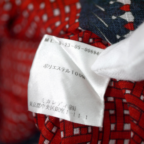 Roberta ベルト編み込み柄 半袖ブラウス(赤系)