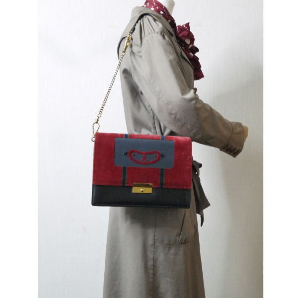 Roberta モケット素材2WAYチェーンショルダー(赤系)