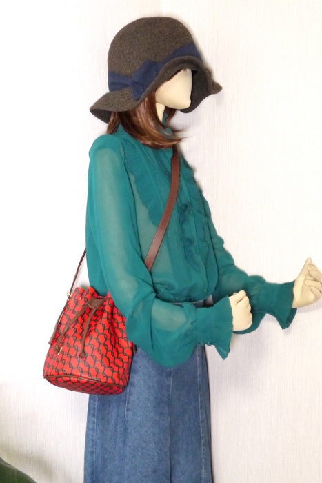 Roberta ベルト柄ミニ巾着ショルダー(赤)