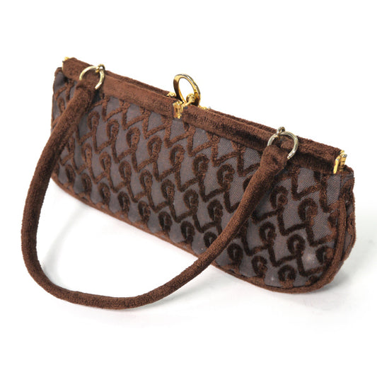 Roberta R柄モケット ミニハンドバッグ(茶)