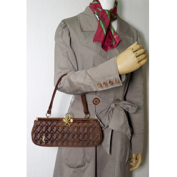 Roberta R柄モケット ミニハンドバッグ(茶)