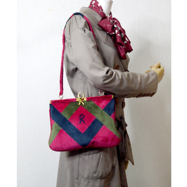 Roberta R留め具チェック柄モケットショルダー(赤系)