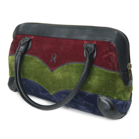 Roberta ウェーブライン柄モケット ミニボストン (赤/緑/青)