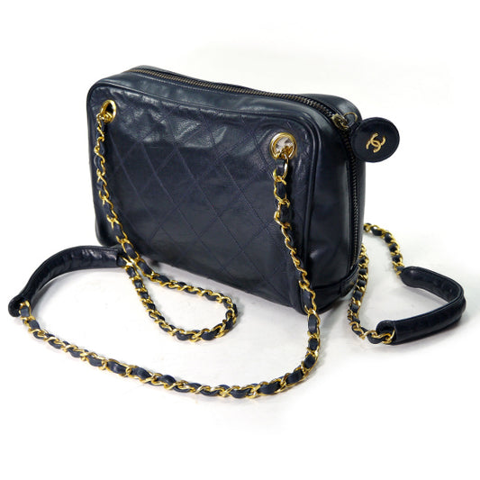 OLD CHANEL デットストック!!マトラッセWチェーンショルダー(濃紺)
