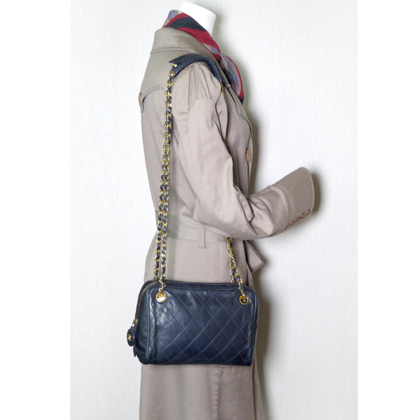 OLD CHANEL デットストック!!マトラッセWチェーンショルダー(濃紺)