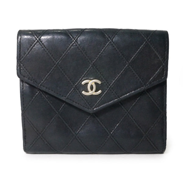 CHANEL ビコローレWホック　ブラックレザー 二つ折り財布 OLD CHANEL ビコローレWホック2つ折り財布（黒） – Vintage Shop Rococo