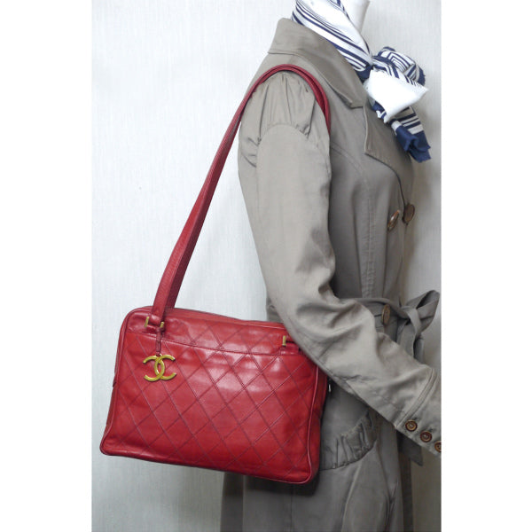 OLD CHANEL80sラムマトラッセ トートバッグ(赤)