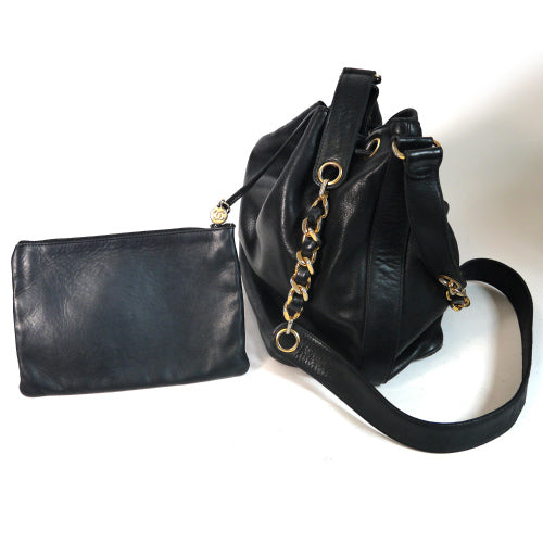 OLD CHANEL ラムスキン巾着チェーンショルダー(黒)