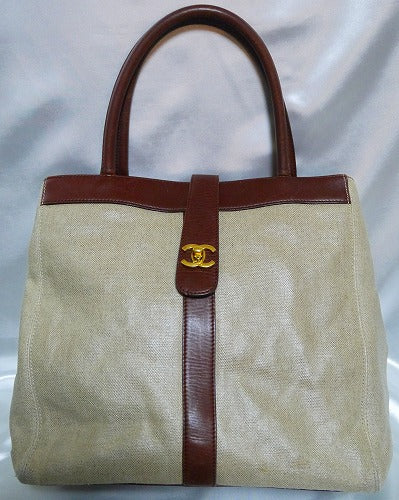 CHANEL麻織りトート(生成りベージュ)