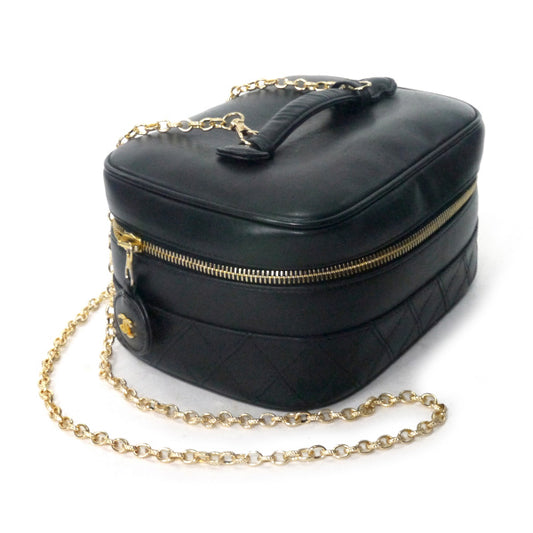 OLD CHANEL チェーン付ビコローレ ココチャームバニティ(黒/ラムスキン)